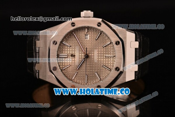 Audemars Piguet Royal Oak 41MM Clone AP Calibre 3120 Automatic Steel Case with Grey Dial Black Leather Strap - Stick Markers (EF) - Click Image to Close